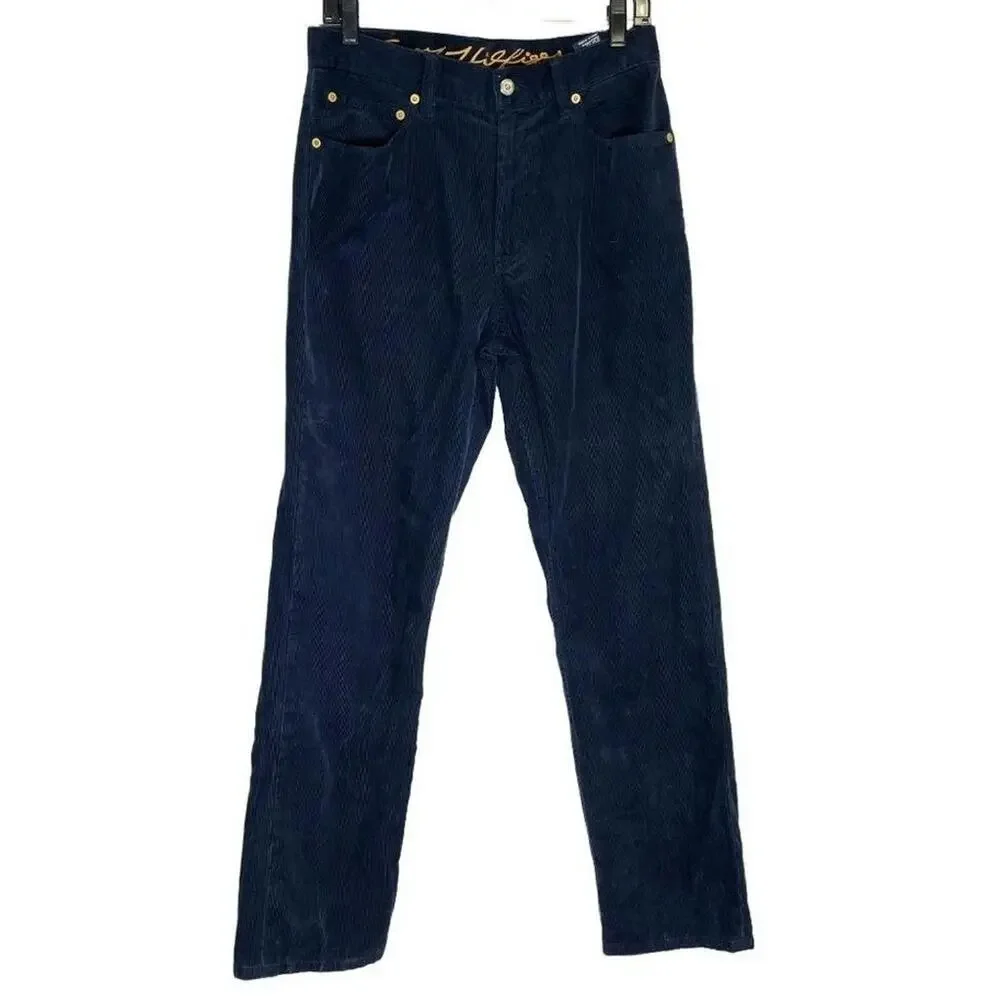 Y2K Tommy Hilfiger Women's High Rise Navy Corduroy Straight Leg Pants Size 30 32